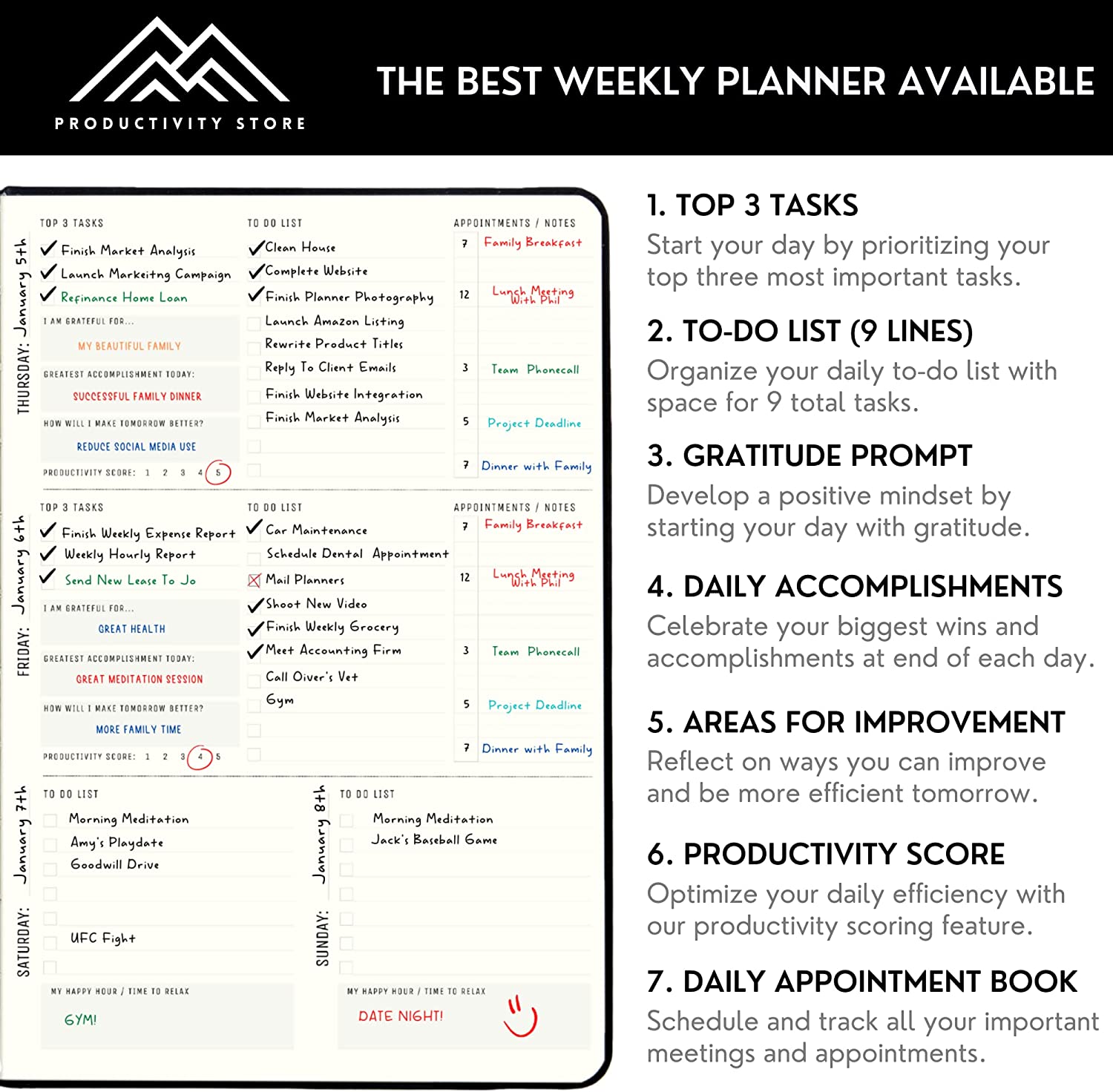Best 2023 Planner Weekly and Monthly 5x8 | Goal, Business & Productivity Planner | Undated Daily 2023 Planner With To Do List, Habit Tracker & Planner Stickers | Productivity Store Planner PRO (Grey) - Image 3